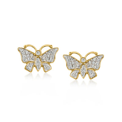 C. 2000 Vintage .25 ct. t.w. Diamond Butterfly Earrings in 10kt Yellow Gold