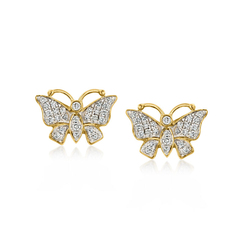 C. 2000 Vintage .25 ct. t.w. Diamond Butterfly Earrings in 10kt Yellow Gold image number 0
