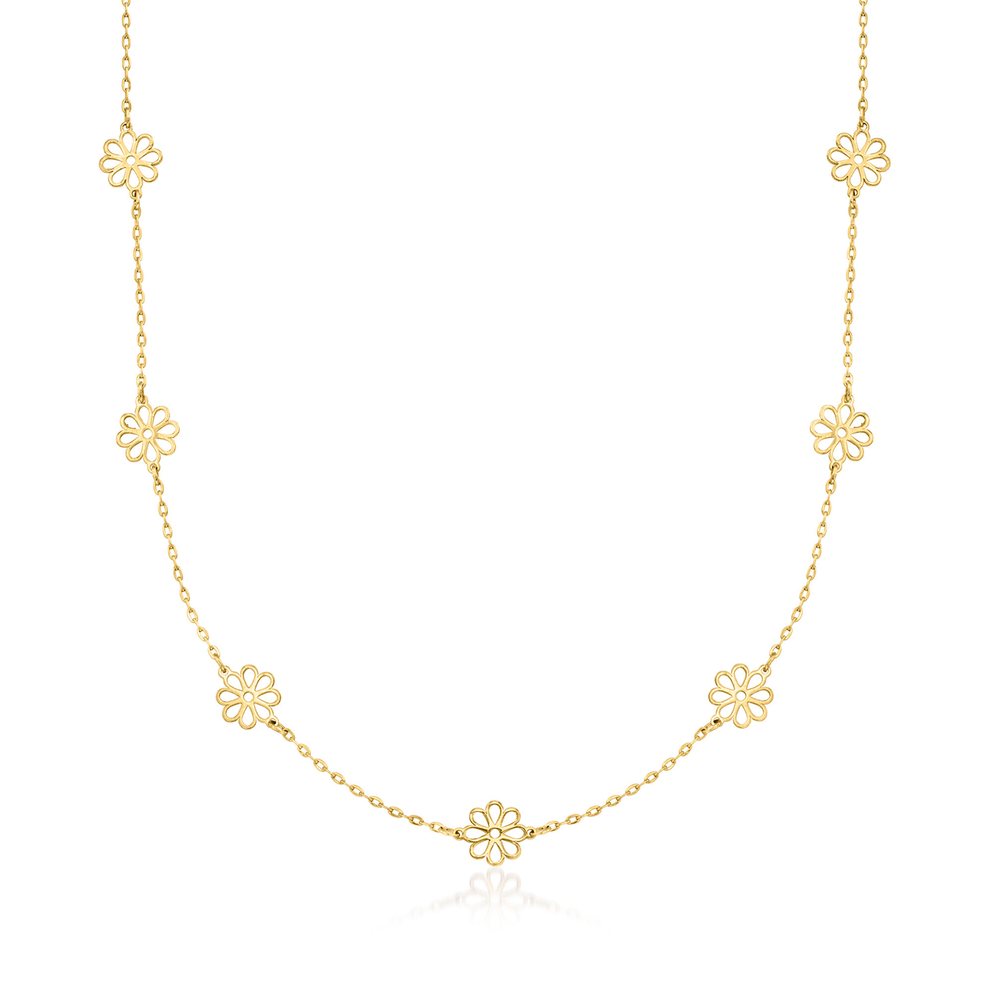 Italian 14kt Yellow Gold Flower Station Necklace. 18
