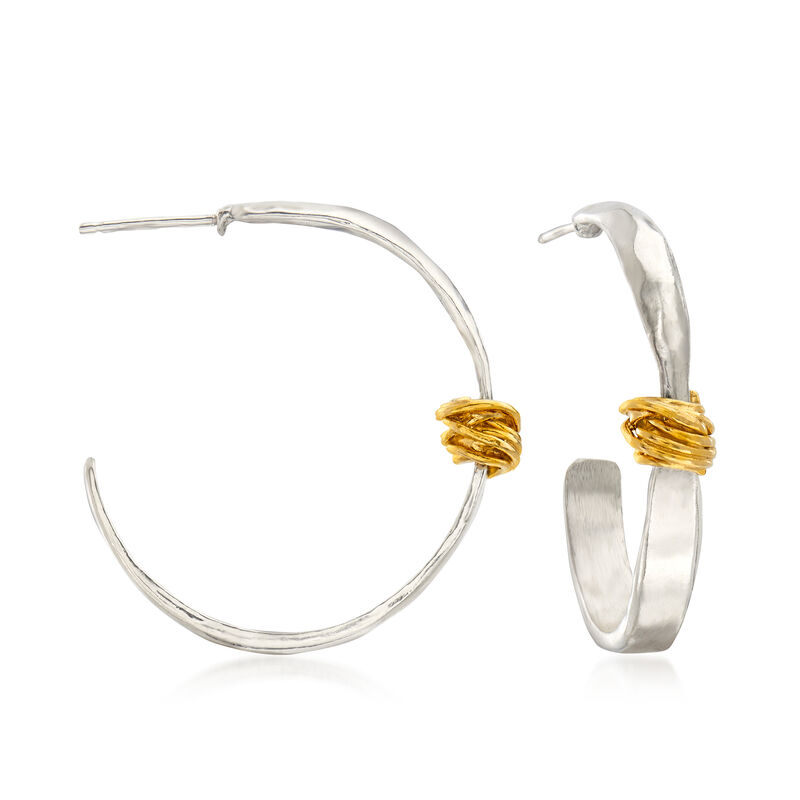 Two-Tone Sterling Silver Wrapped Hoop Earrings. 1 1/4&quot; image number 0