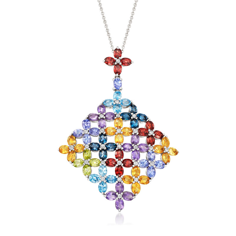 10.80 ct. t.w. Multi-Gemstone Rainbow Pendant Necklace in Sterling Silver image number 0