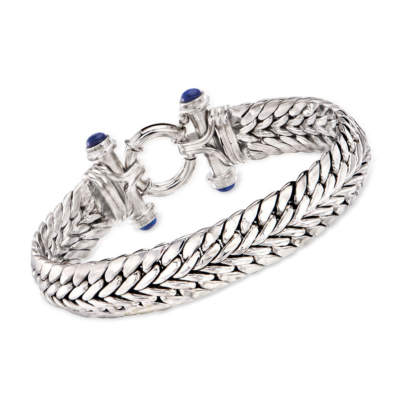 Sterling Silver Wheat-Link Bracelet with Lapis image number 2