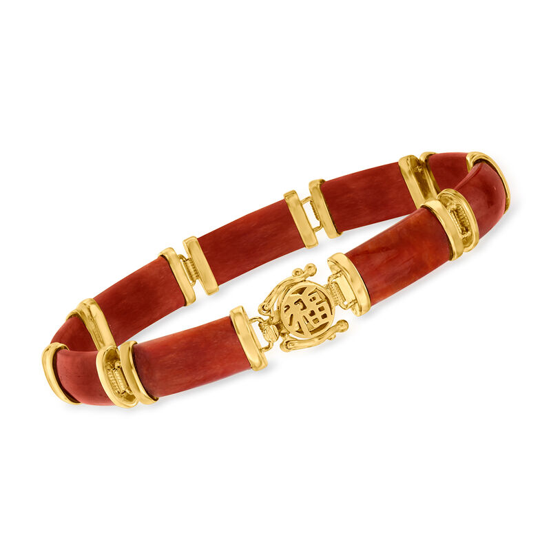Red Jade &quot;Good Fortune&quot; Bracelet in 18kt Gold Over Sterling image number 0