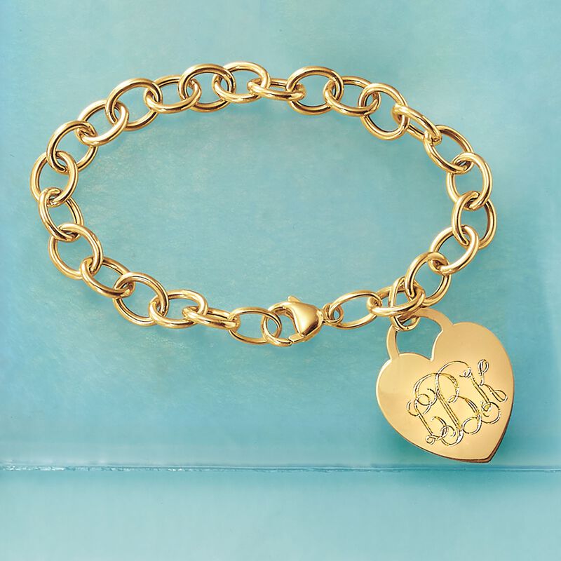 Italian 14kt Yellow Gold Personalized Heart Charm Bracelet image number 2