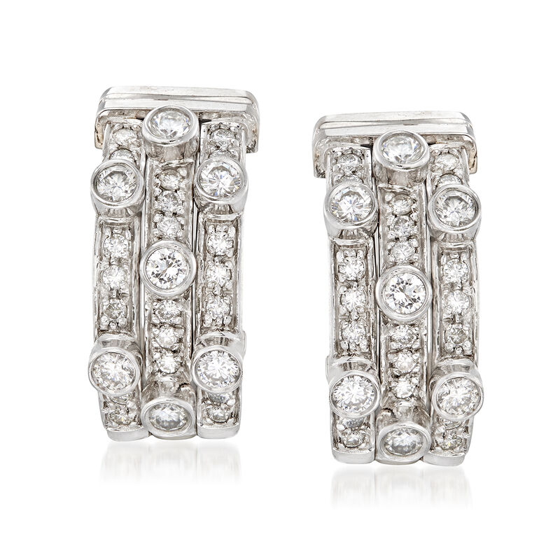 C. 1990 Vintage 1.50 ct. t.w. Diamond Three-Row Hoop Earrings in 18kt White Gold image number 0