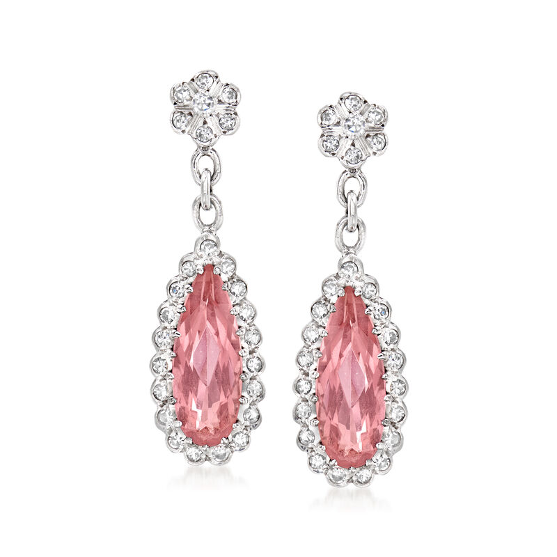 C. 1990 Vintage 4.10 ct. t.w. Certified Pink Topaz and .65 ct. t.w. Diamond Drop Earrings in 18kt White Gold  image number 0