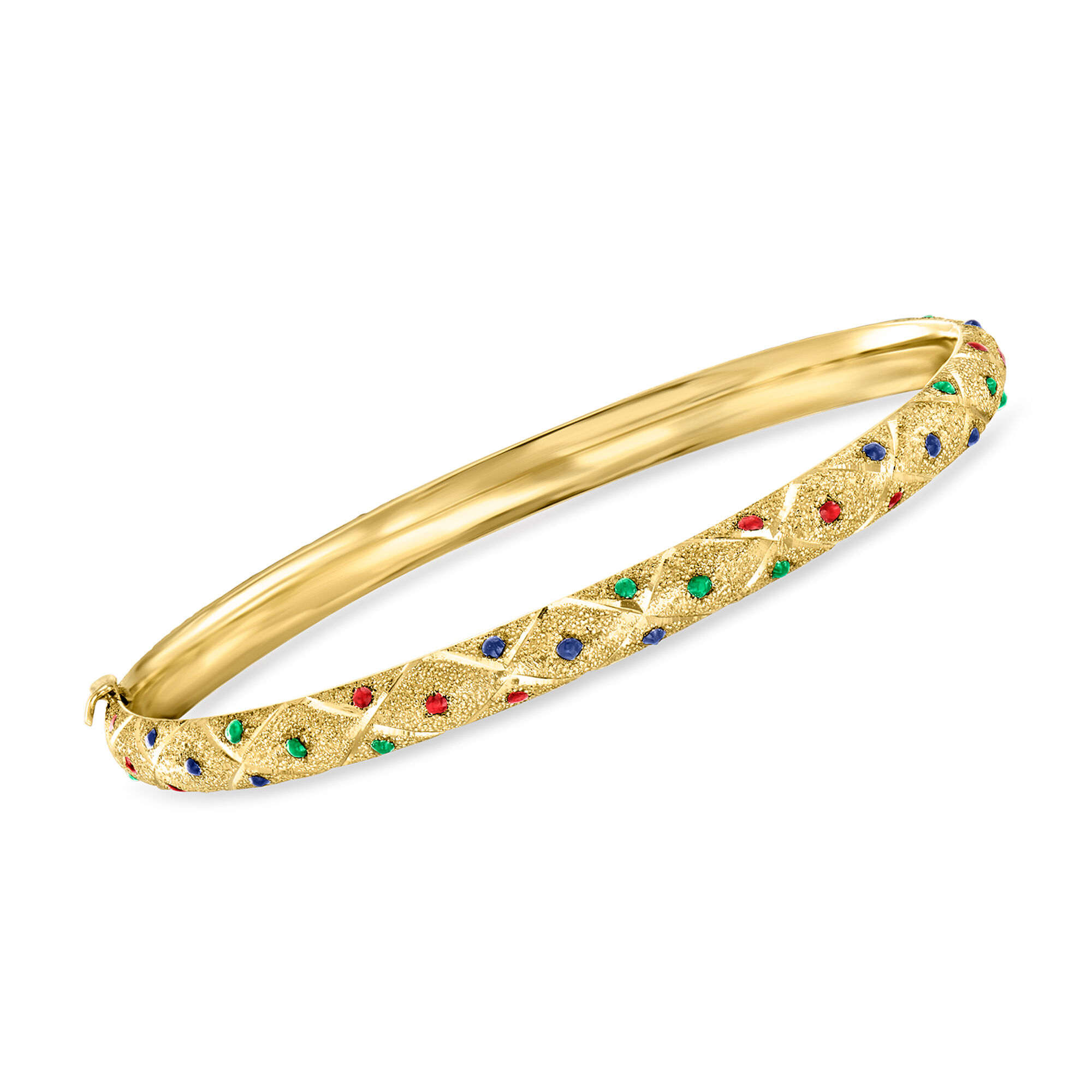 C. 2000 Vintage Multicolored Enamel Dotted Bangle Bracelet in 14kt