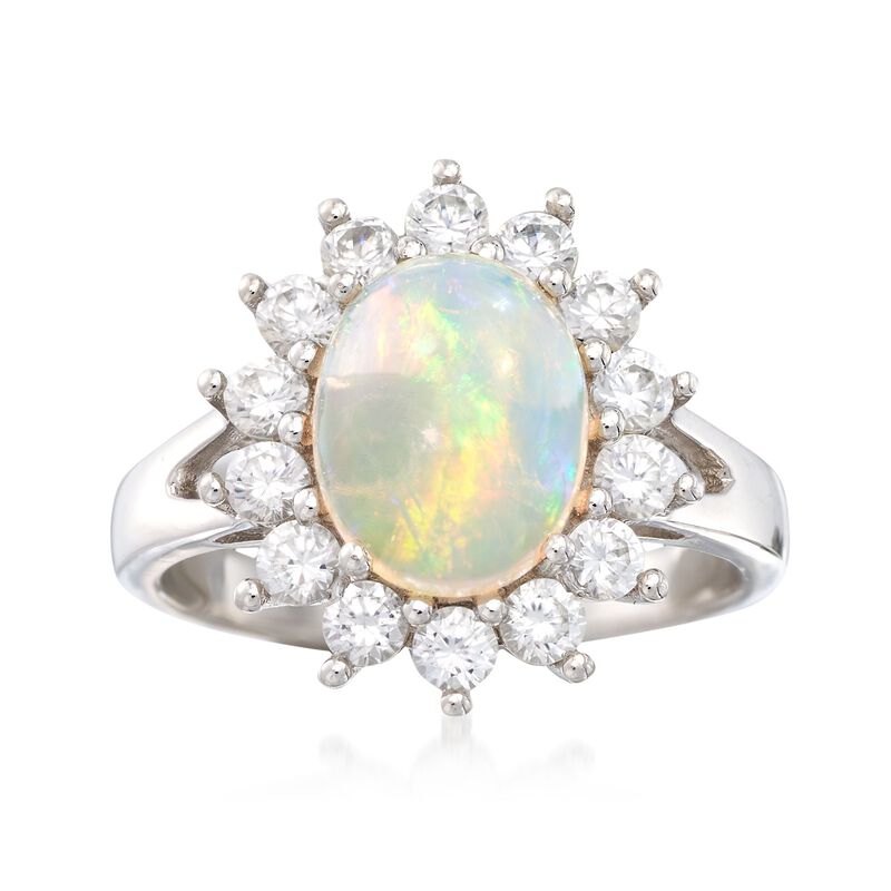 Opal and .90 ct. t.w. White Zircon Ring in Sterling Silver image number 0