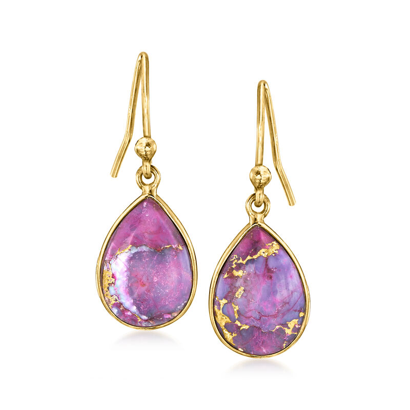 Purple Turquoise Jewelry Set: Pendant Necklace and Drop Earrings in 18kt Gold Over Sterling. 18&quot; image number 4