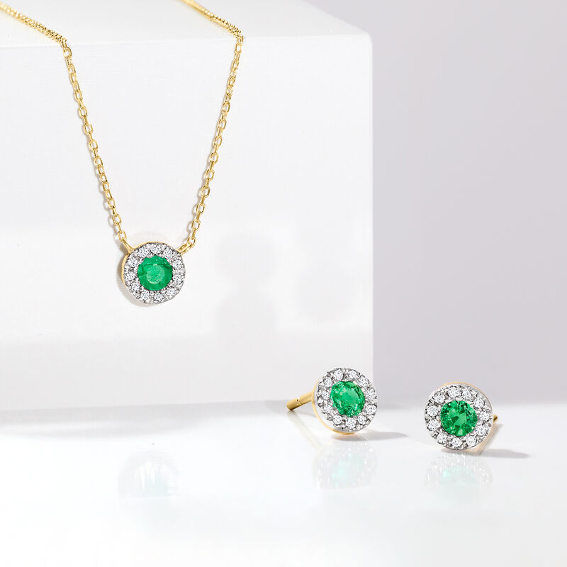 .20 ct. t.w. Emerald Stud Earrings with Diamond Accents in 14kt Yellow Gold image number 2