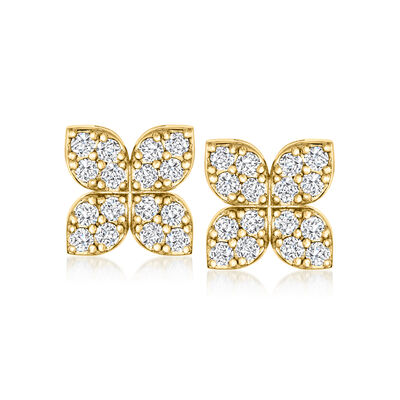 Roberto Coin .40 ct. t.w. Diamond Flower Earrings in 18kt Yellow Gold