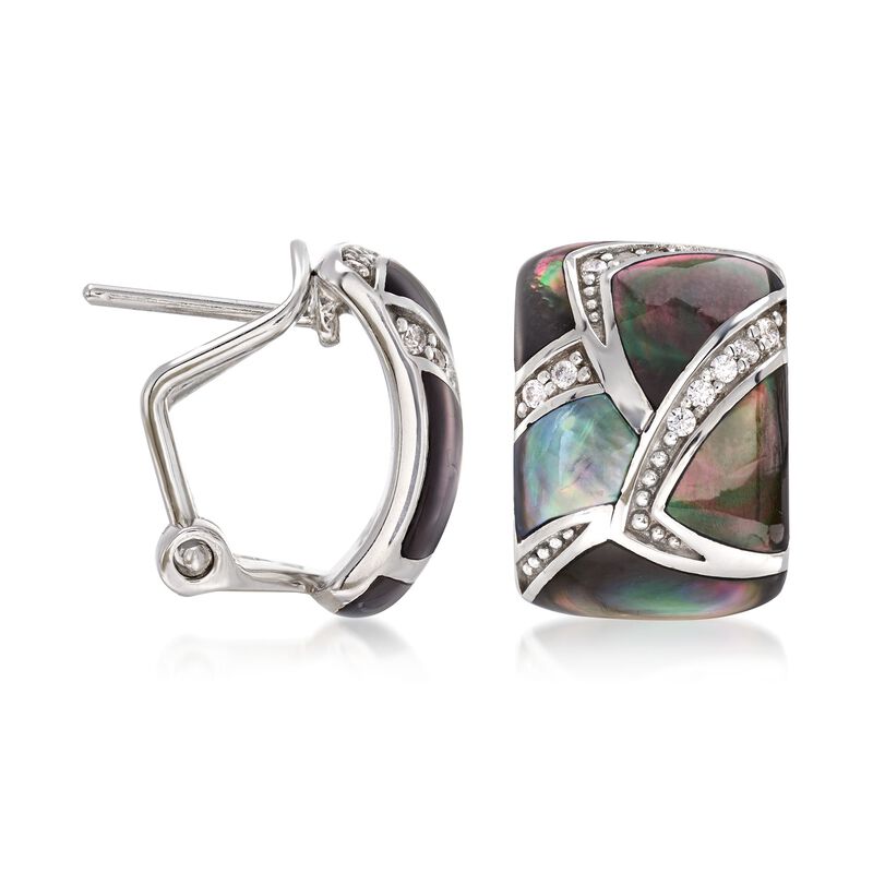 Belle Etoile &quot;Sirena&quot; Black Mother-Of-Pearl and .20 ct. t.w. CZ Earrings in Sterling Silver image number 2
