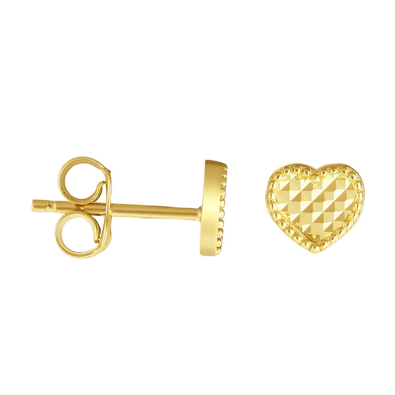 14kt Yellow Gold Checkered and Beaded Heart Earrings image number 1