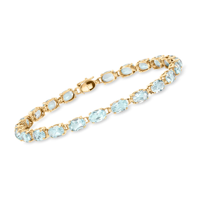 C. 1990 Vintage 13.20 ct. t.w. Sky Blue Topaz Link Bracelet in 14kt Yellow Gold. 7" image number 0