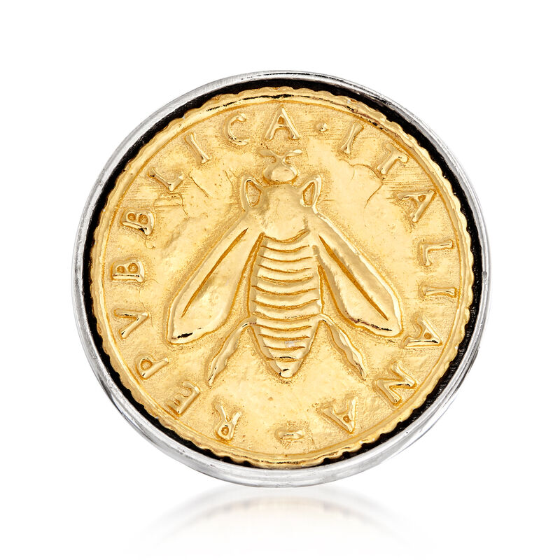 Italian Replica Lira Bee Coin Ring in Sterling Silver and 18kt Gold Over Sterling image number 0