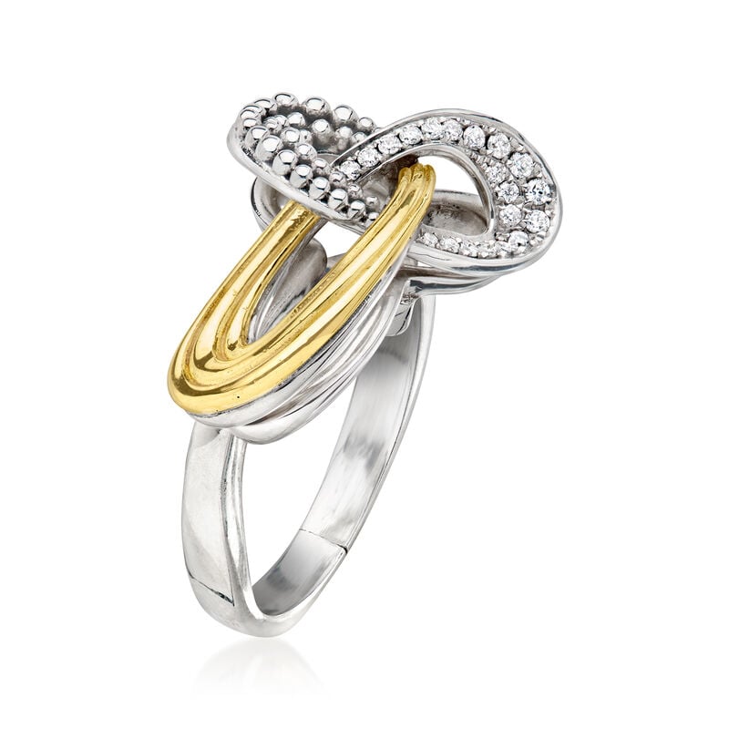 C. 1990 Vintage Lagos .22 ct. t.w. Diamond Pirouette Ring in Sterling Silver and 18kt Yellow Gold. Size 8 image number 2