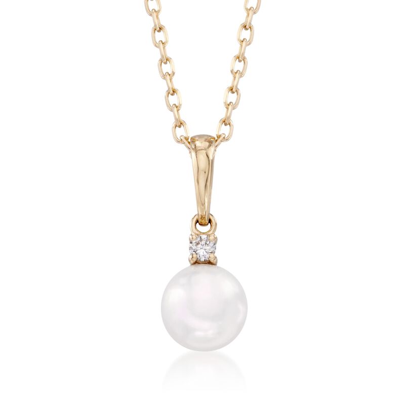 Mikimoto 6-6.5mm A+ Akoya Pearl Necklace with Diamond in 18kt Yellow Gold. 18&quot; image number 1