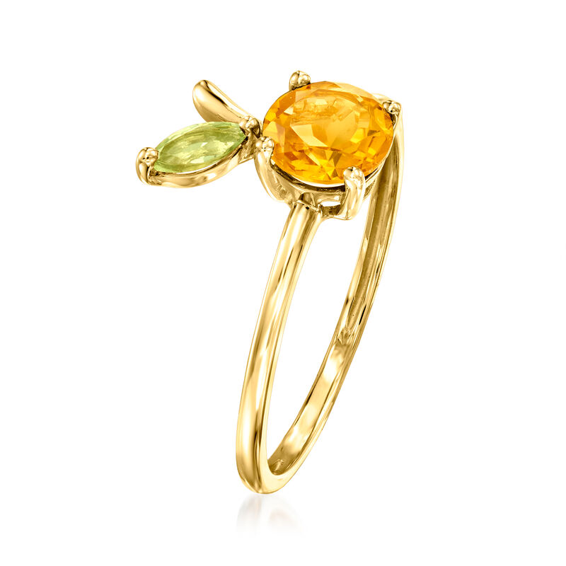 .60 Carat Citrine and .10 Carat Peridot Peach Ring in 14kt Yellow Gold. Size 5 image number 2