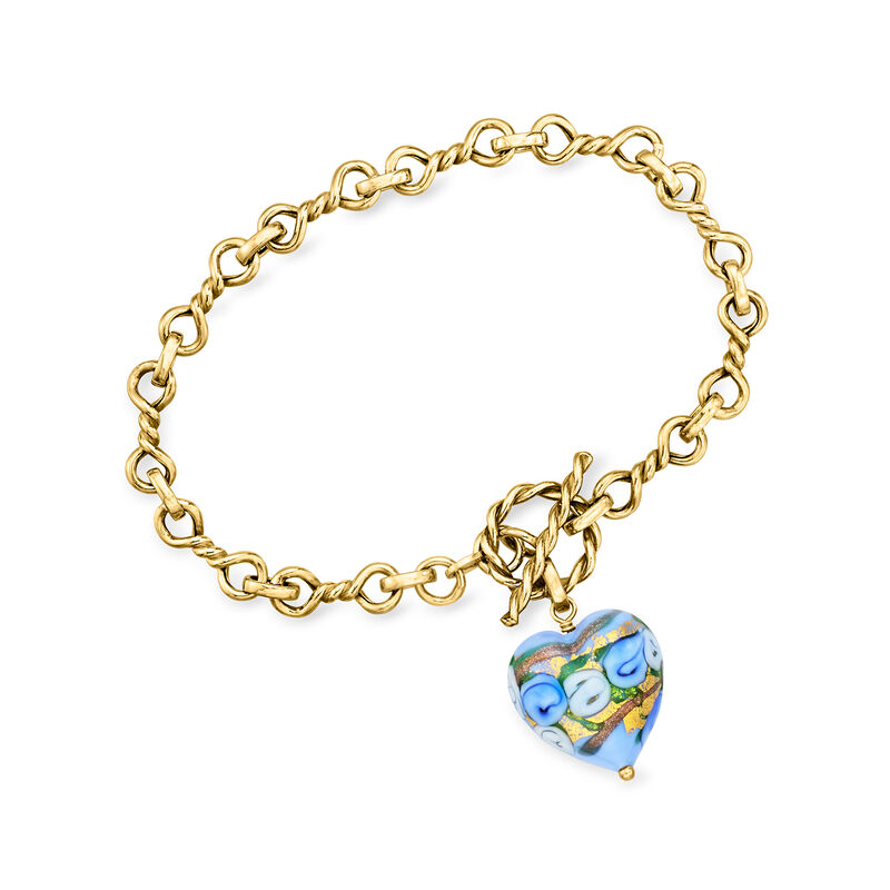Italian Multicolored Murano Glass Heart Bead Toggle Bracelet in 18kt Gold Over Sterling image number 0