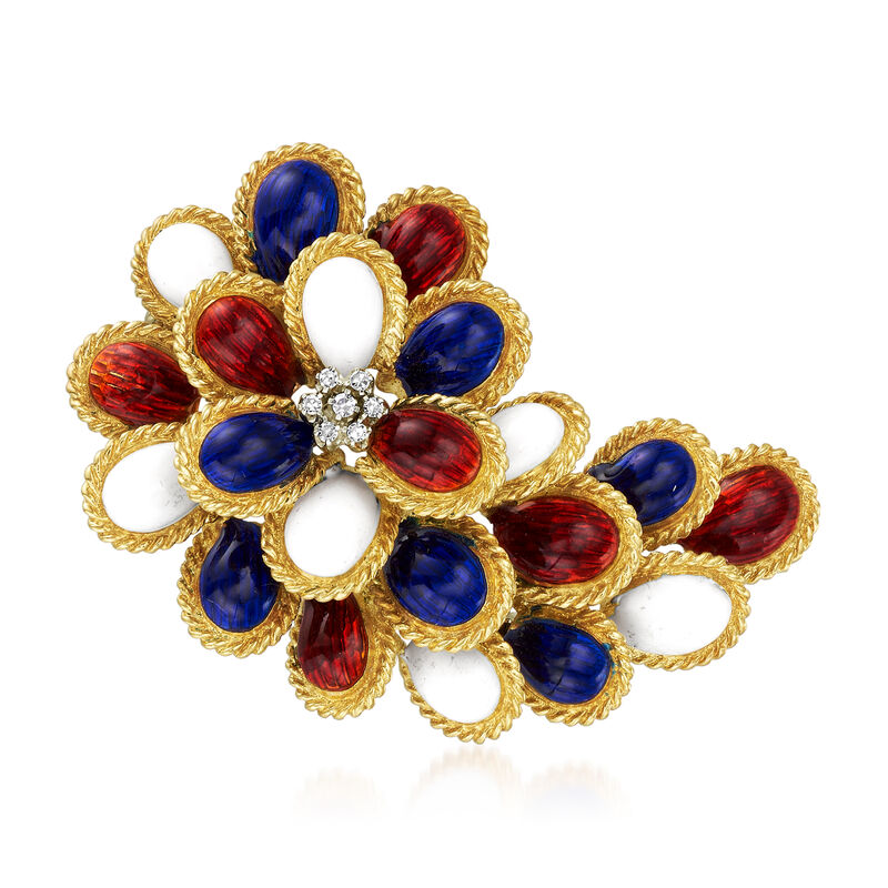 C. 1970 Vintage Multicolored Enamel Pin with Diamond Accents in 18kt Yellow Gold image number 0