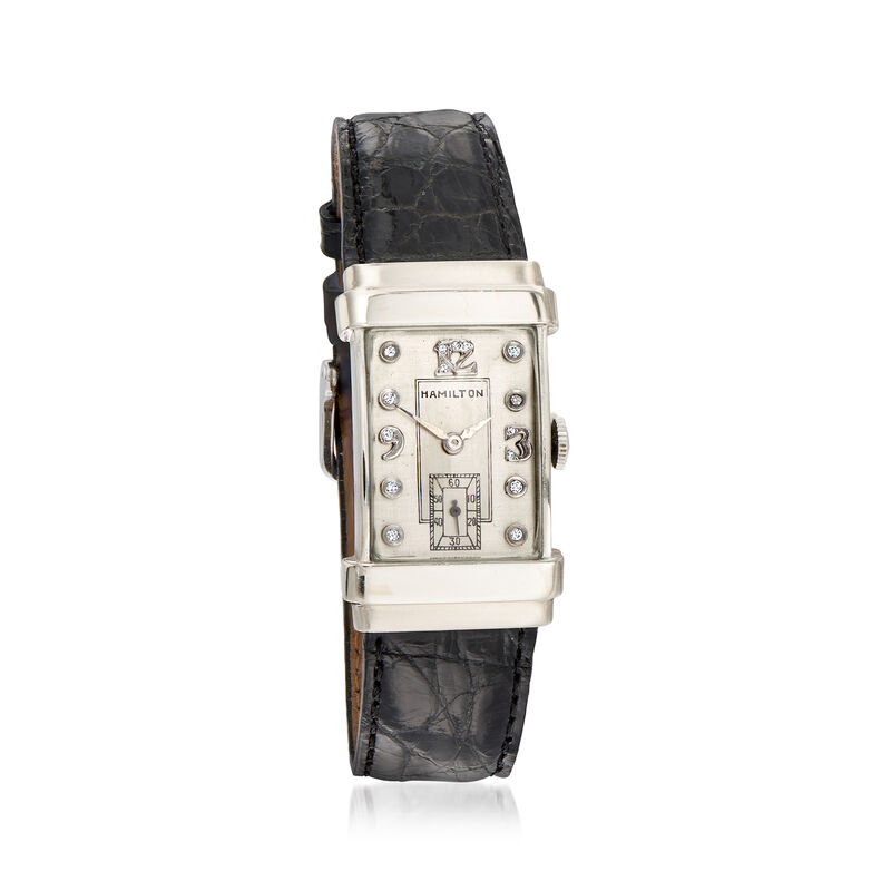 C. 1950 Vintage Hamilton Watch with .12 ct. t.w. Diamonds in 14kt White Gold image number 0
