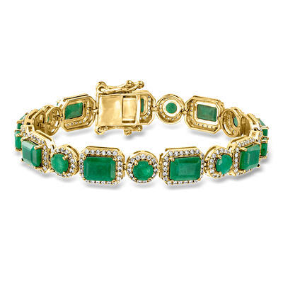 17.60 ct. t.w. Emerald Bracelet with 3.10 ct. t.w. White Zircons in 18kt Gold Over Sterling