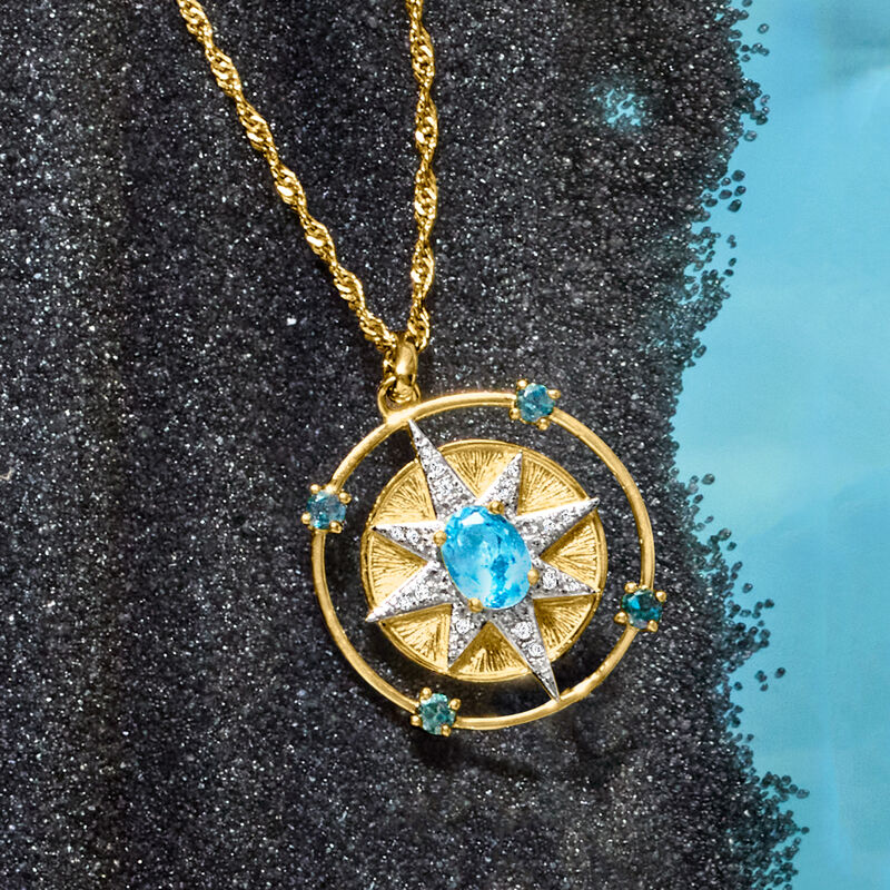 3.10 ct. t.w. Blue and White Topaz North Star Pendant Necklace in 18kt Gold Over Sterling image number 2