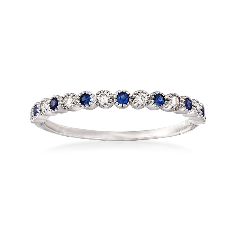 .13 ct. t.w. Diamond and .10 ct. t.w. Sapphire Ring in 14kt White Gold image number 0