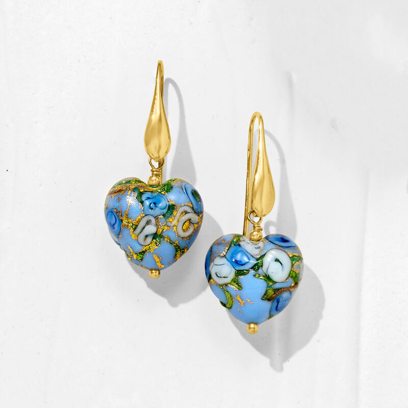 Italian Multicolored Murano Glass Heart Bead Drop Earrings with 18kt Gold Over Sterling image number 3