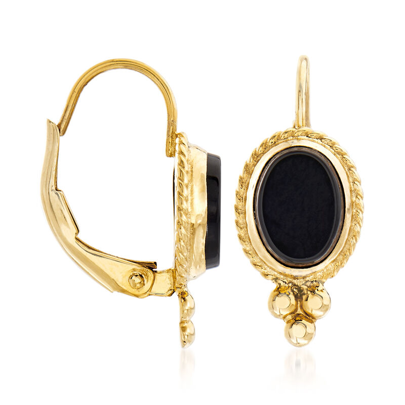 Onyx Roped-Edge Drop Earrings in 14kt Yellow Gold image number 2