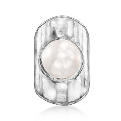 12-12.5mm Cultured Pearl Hammered Ring in Sterling Silver
