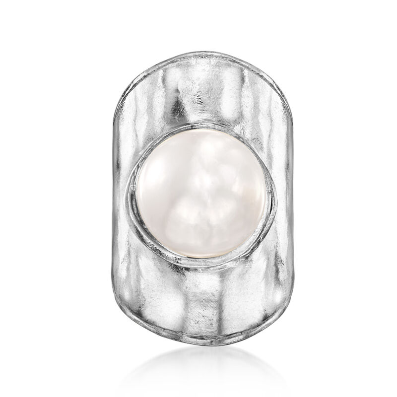 12-12.5mm Cultured Pearl Hammered Ring in Sterling Silver image number 0