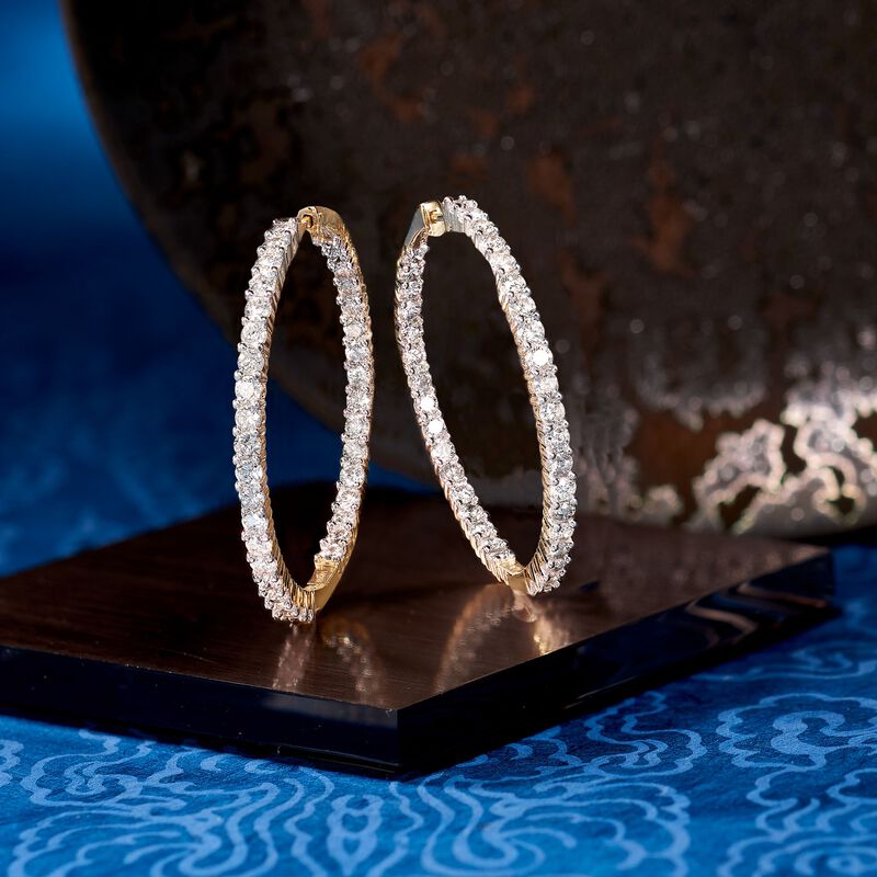 5.00 ct. t.w. Diamond Inside-Outside Hoop Earrings in 14kt Yellow Gold. 1 1/2&quot; image number 4