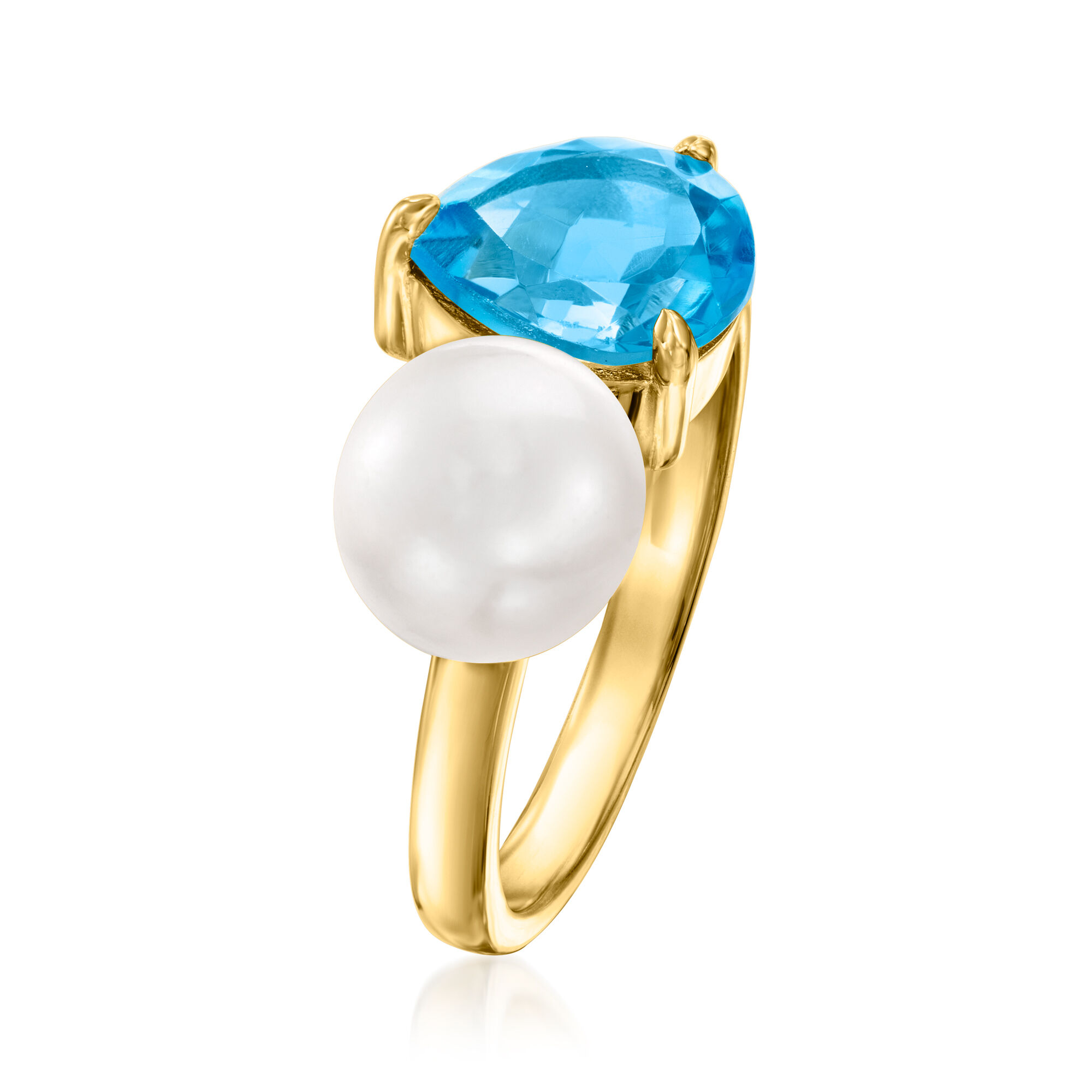 7.5-8mm Cultured Pearl and 2.00 Carat Swiss Blue Topaz Toi
