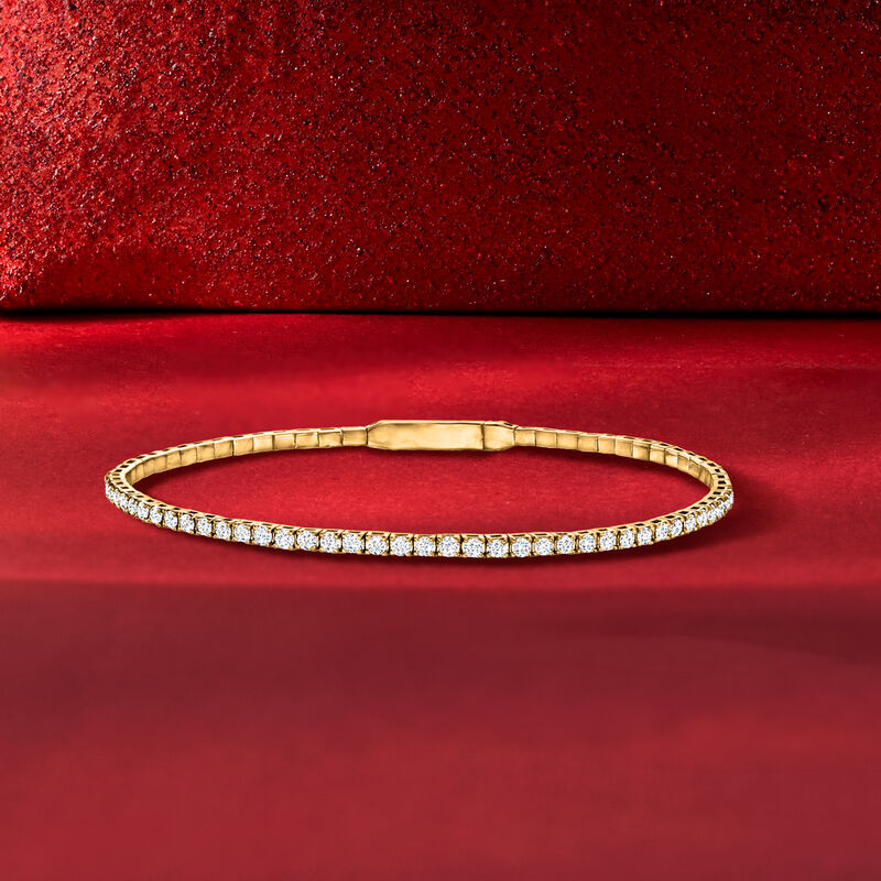 1.00 ct. t.w. Diamond Tennis-Style Flexible Bangle Bracelet in 14kt Yellow Gold image number 2