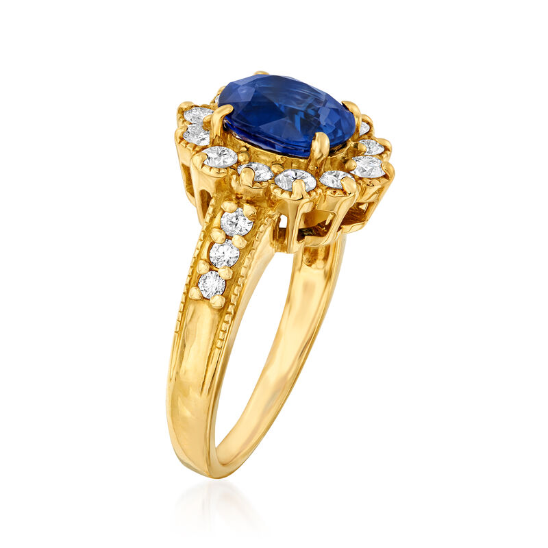 C. 1980 Vintage 2.15 Carat Sapphire and .62 ct. t.w. Diamond Ring in 18kt Yellow Gold image number 2