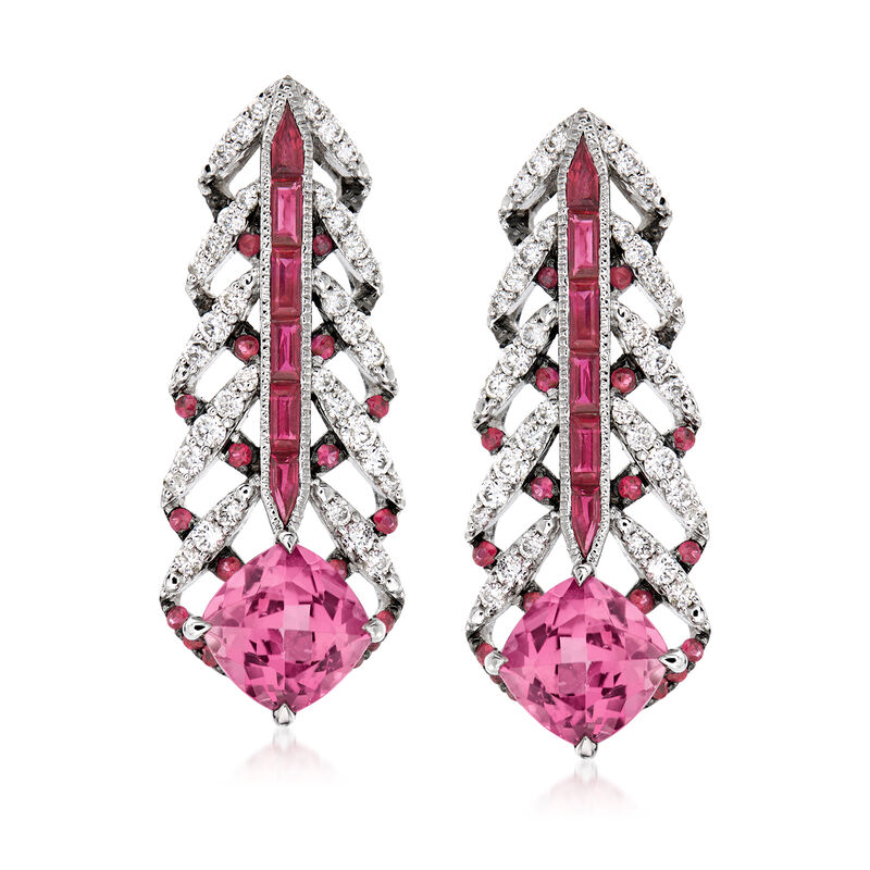 2.95 ct. t.w. Multi-Gemstone and .46 ct. t.w. Diamond Drop Earrings in 14kt White Gold image number 0