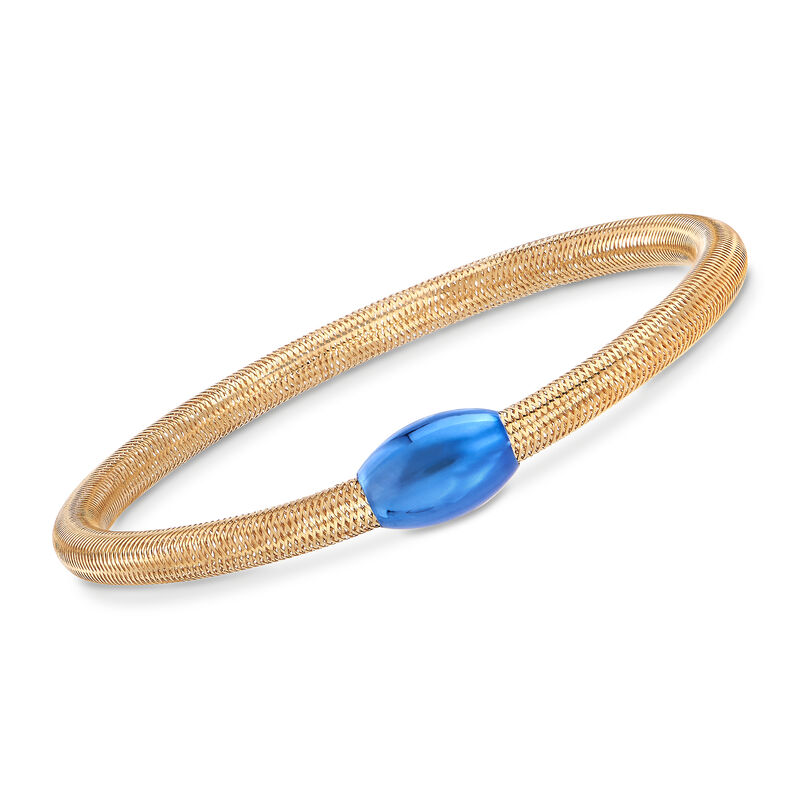 Italian 14kt Yellow Gold Mesh Tube and Blue Bead Center Bangle Bracelet image number 0