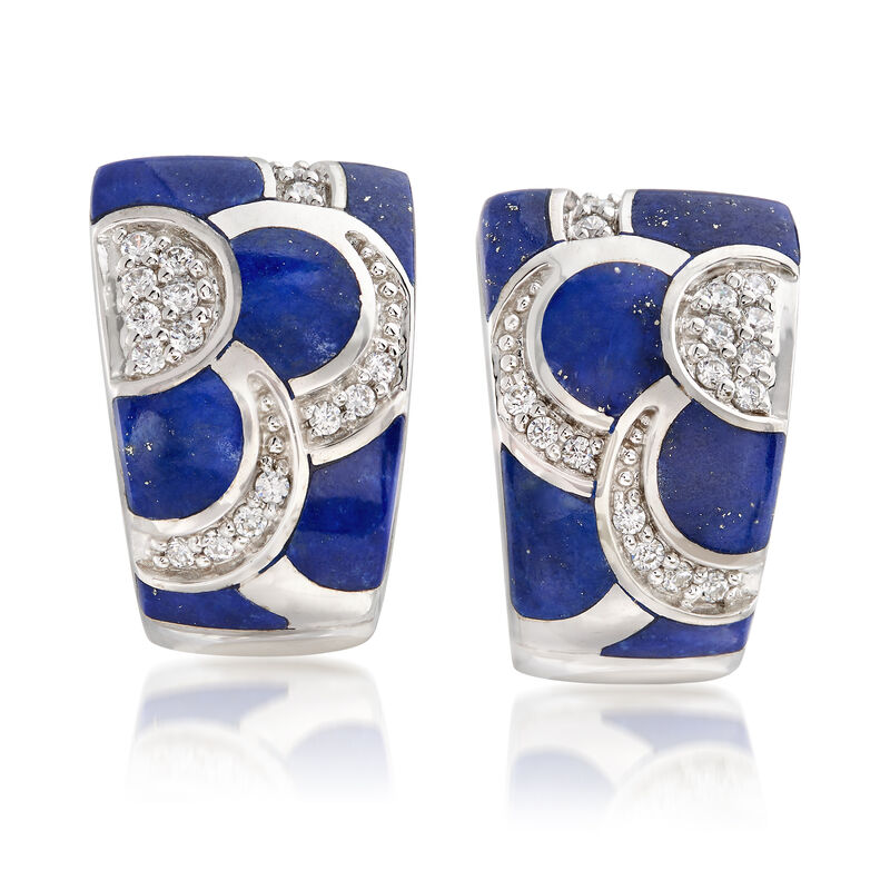 Belle Etoile &quot;Adina&quot; Lapis and .35 ct. t.w. CZ Hoop Earrings in Sterling Silver image number 0