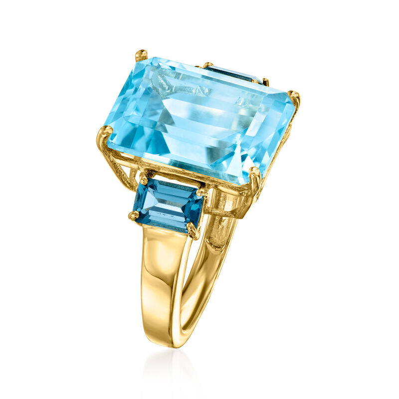12.00 Carat Swiss Blue Topaz and 1.30 ct. t.w. London Blue Topaz Ring in 18kt Gold Over Sterling image number 2