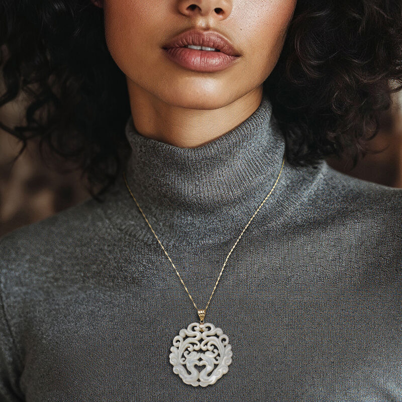 Carved Mother-of-Pearl Phoenix Pendant with 14kt Yellow Gold image number 0