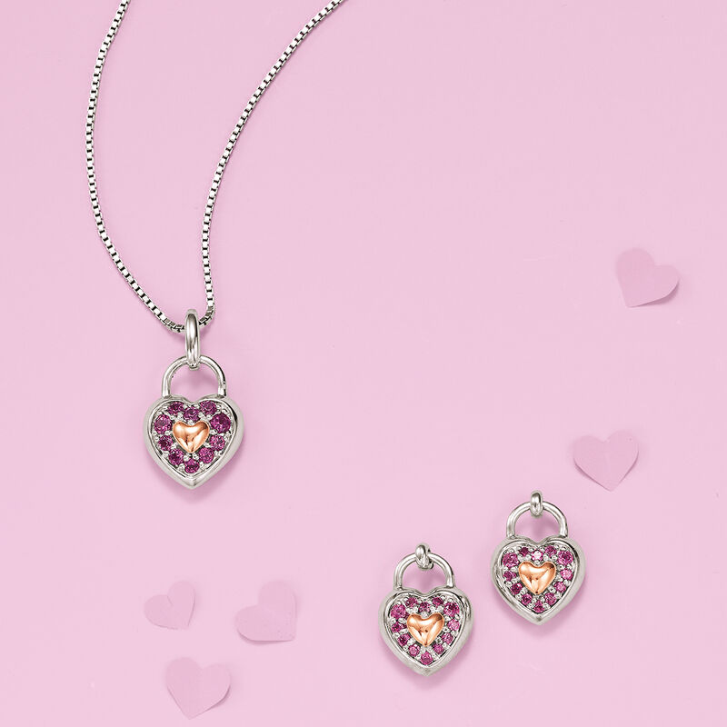 .40 ct. t.w. Rhodolite Garnet Heart-Shaped Pendant in Sterling Silver and 14kt Rose Gold image number 2