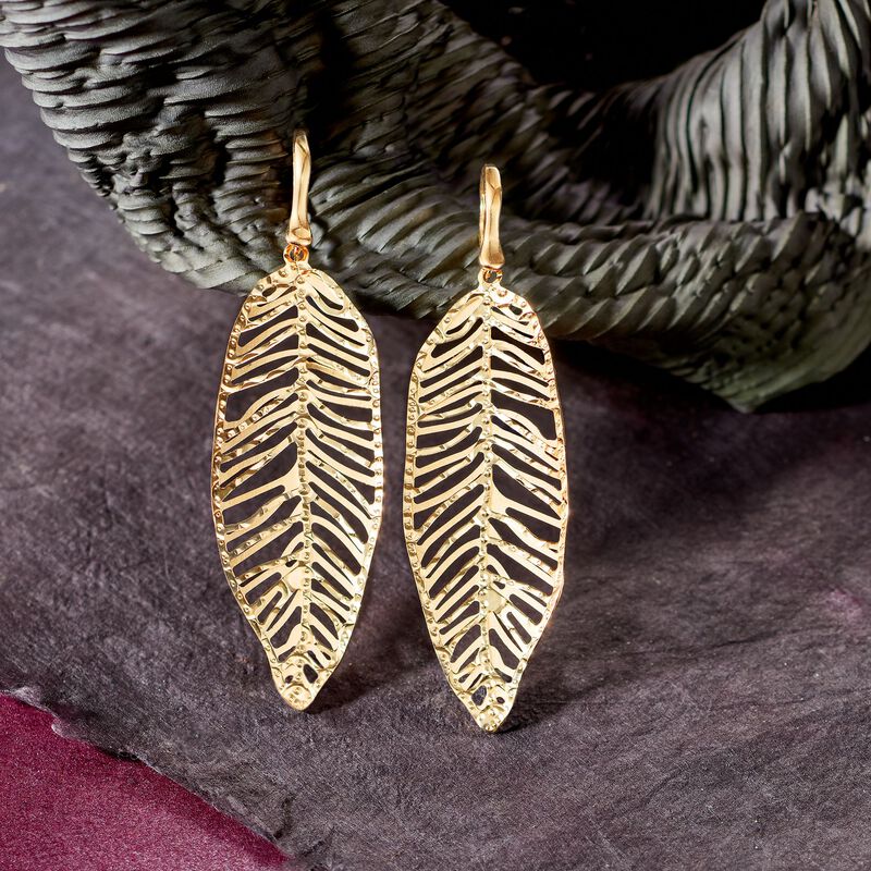 14kt Yellow Gold Leaf Drop Earrings  image number 2