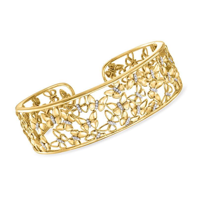 .25 ct. t.w. Diamond Butterfly Cuff Bracelet in 18kt Gold Over Sterling image number 0