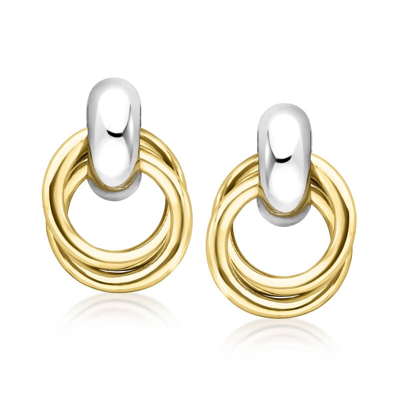 Silver and 14kt Gold-Plated Double-Circle Drop Earrings image number 0