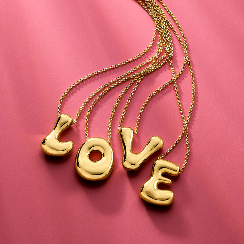 N - 14kt Yellow Gold-Plated Bubble Letter Initial Necklace. 18"  image number 3