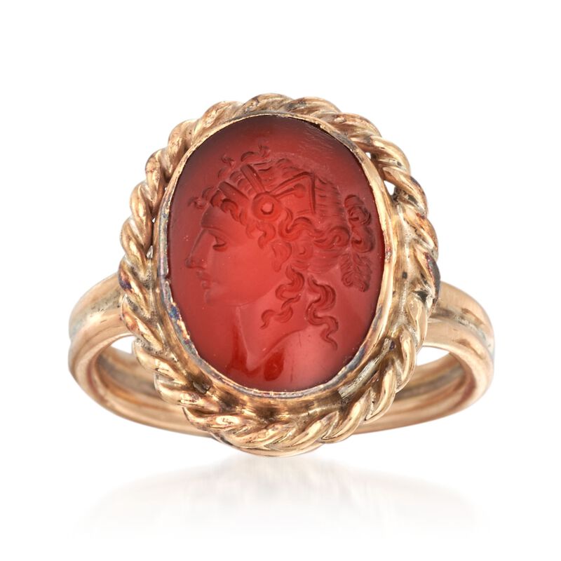 C. 1950 Vintage Red Carnelian Intaglio Ring in 14kt Yellow Gold. Size 6 image number 0