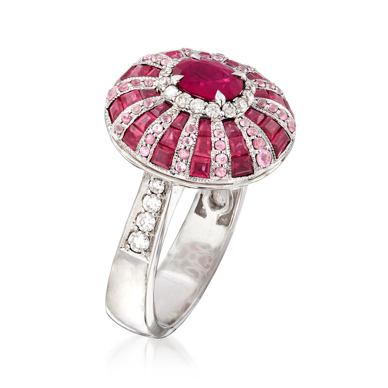 3.30 ct. t.w. Ruby and .60 ct. t.w. Pink Sapphire with .28 ct. t.w. Diamond Ring in 14kt White Gold. Size 7 image number 2