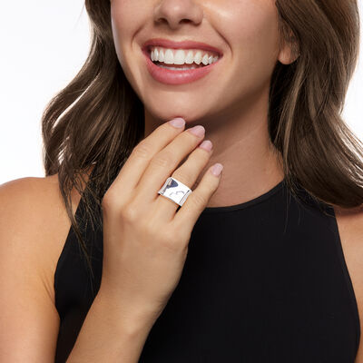 Italian Sterling Silver Asymmetrical Square-Top Ring