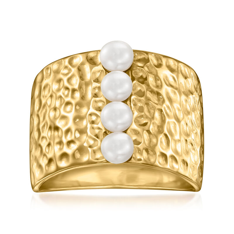 3.5-4mm Cultured Pearl Stripe Ring in 18kt Gold Over Sterling image number 0